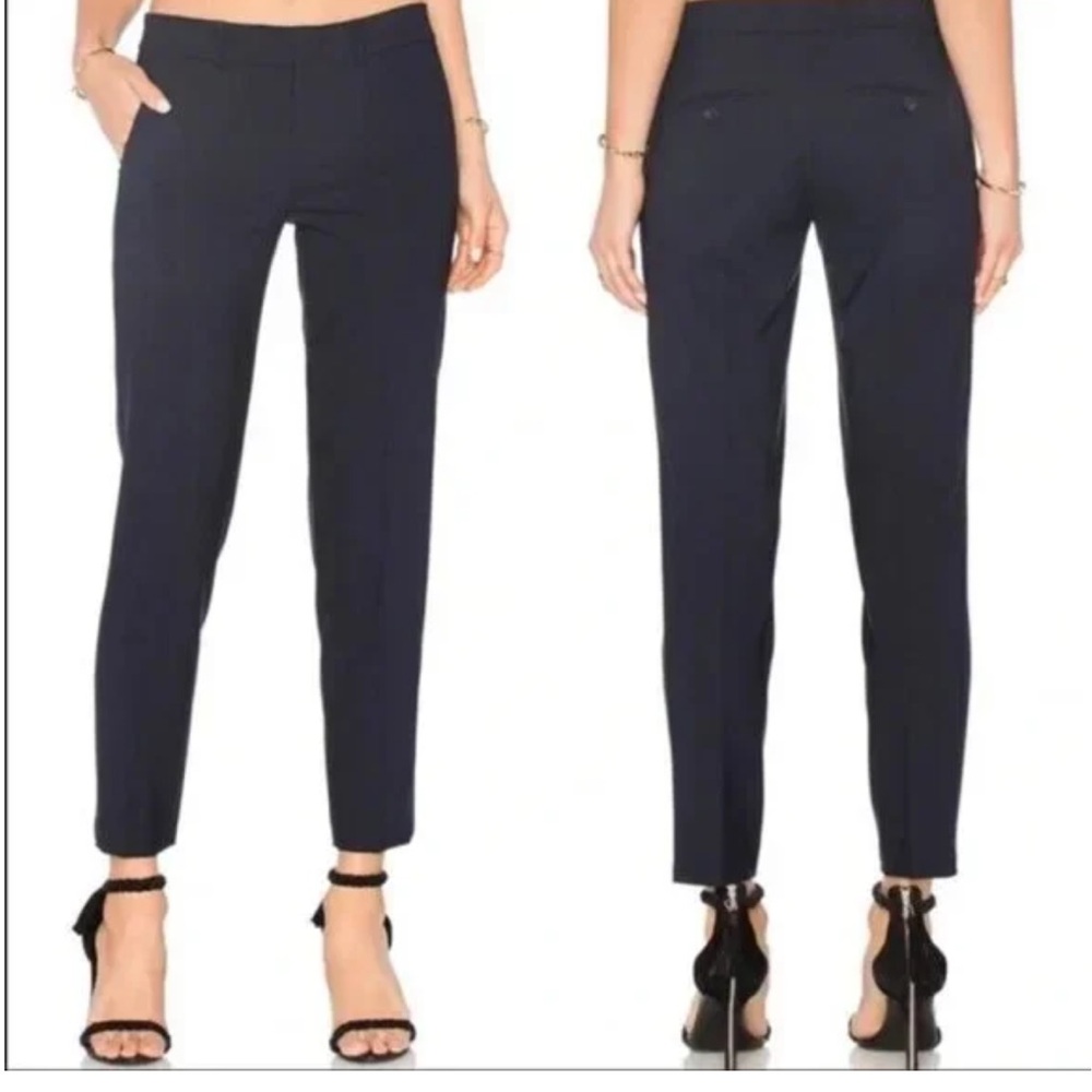Vince Navy Blue Stretch Wool Blend Tuxedo Stripe Skinny Pants